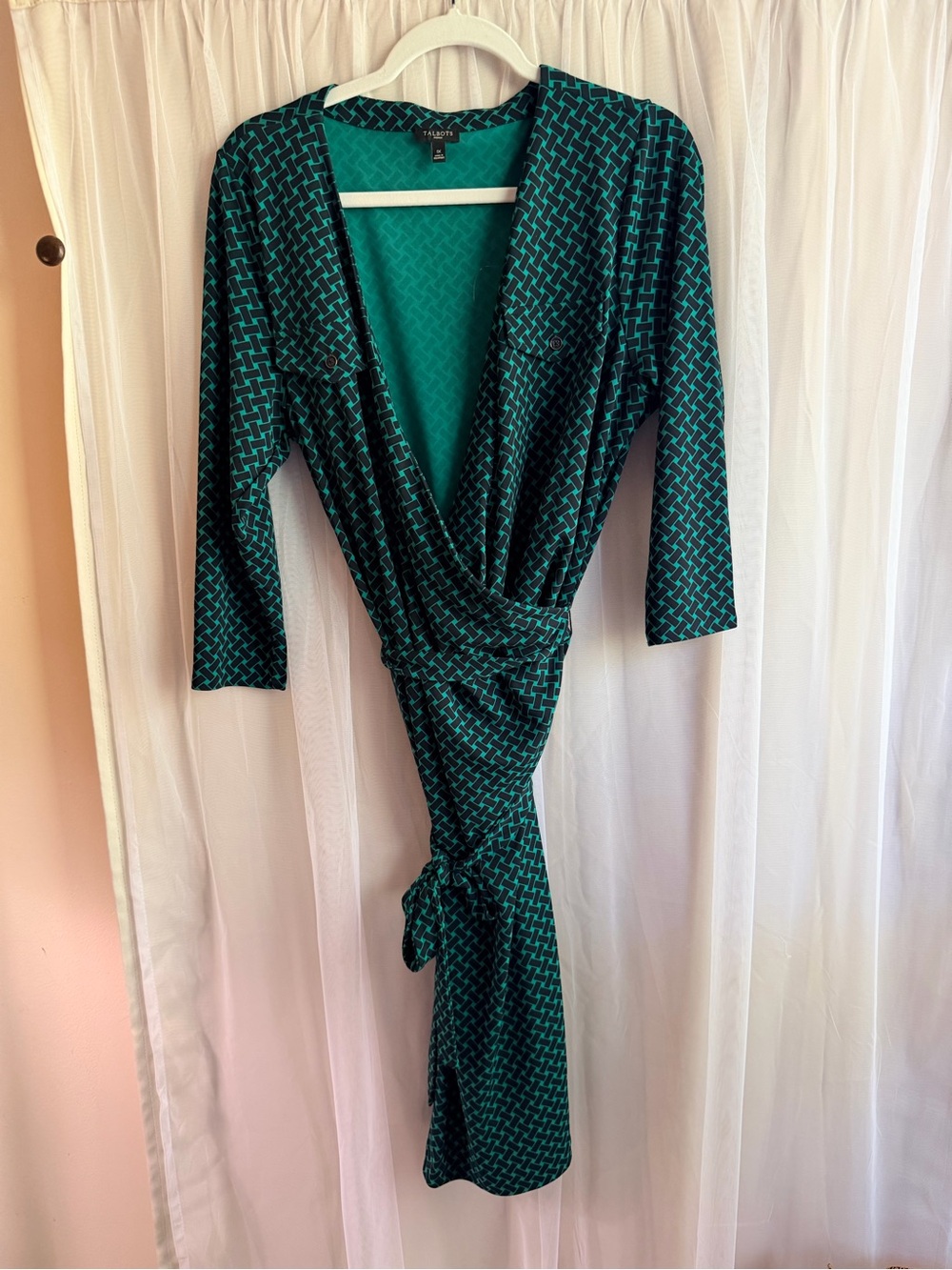 Talbots Green & Black Printed faux Wrap Dress